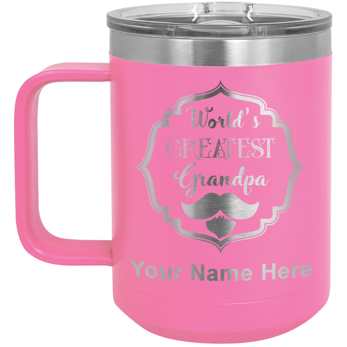 15oz Vacuum Insulated Coffee Mug, World's Greatest Grandpa, Personalized Engraving Included