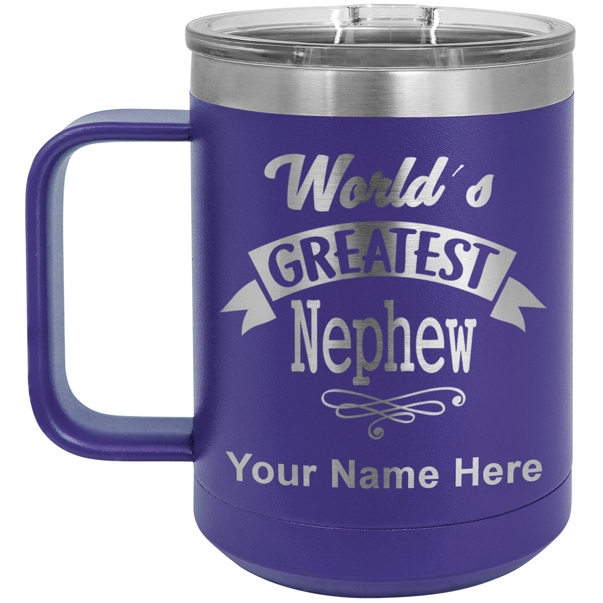 15oz Vacuum Insulated Coffee Mug, World's Greatest Nephew, Personalized Engraving Included