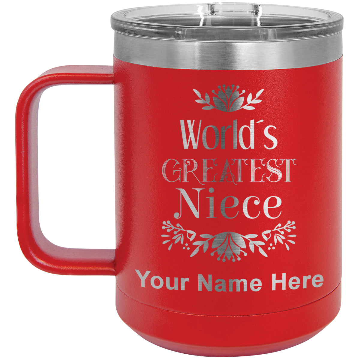 15oz Vacuum Insulated Coffee Mug, World's Greatest Niece, Personalized Engraving Included