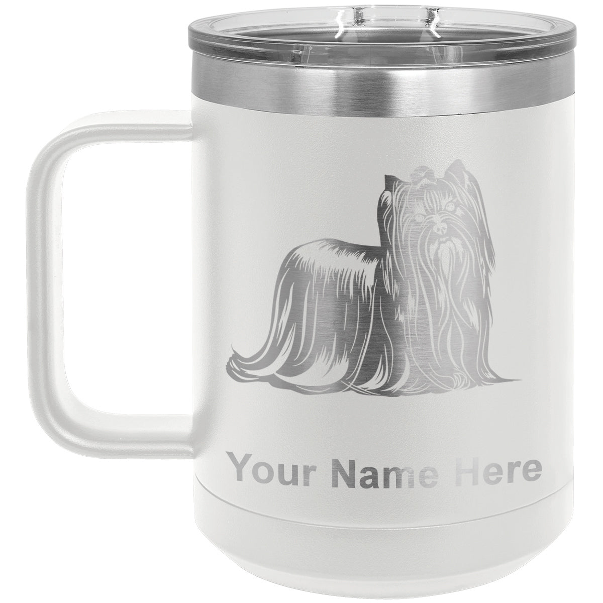 15oz Vacuum Insulated Coffee Mug, Yorkshire Terrier Dog, Personalized Engraving Included