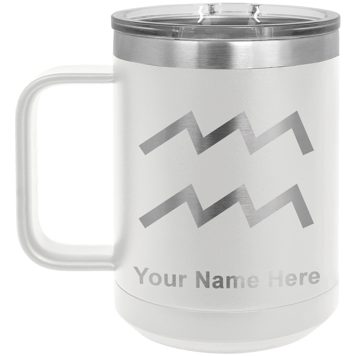 15oz Vacuum Insulated Coffee Mug, Zodiac Sign Aquarius, Personalized Engraving Included