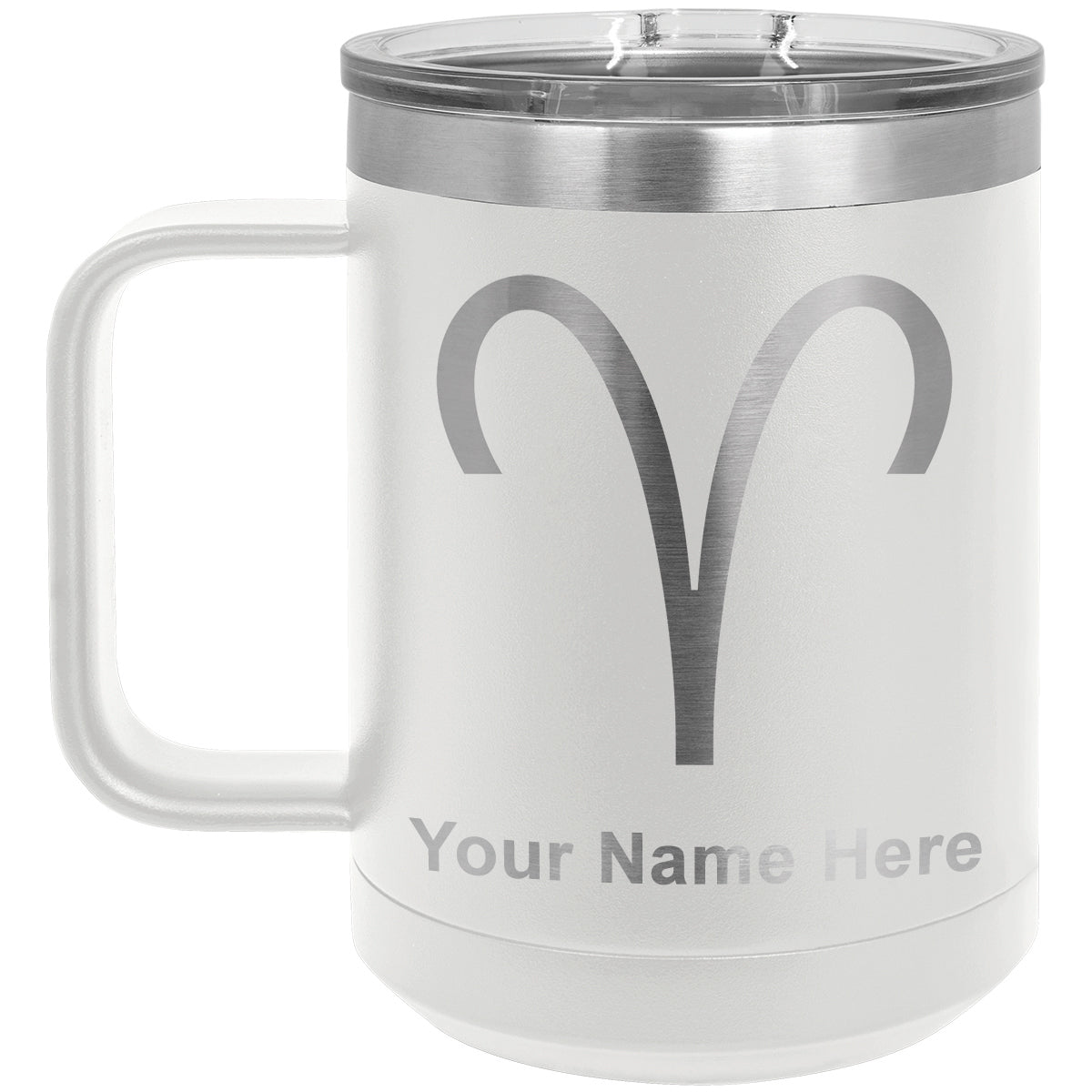 15oz Vacuum Insulated Coffee Mug, Zodiac Sign Aries, Personalized Engraving Included