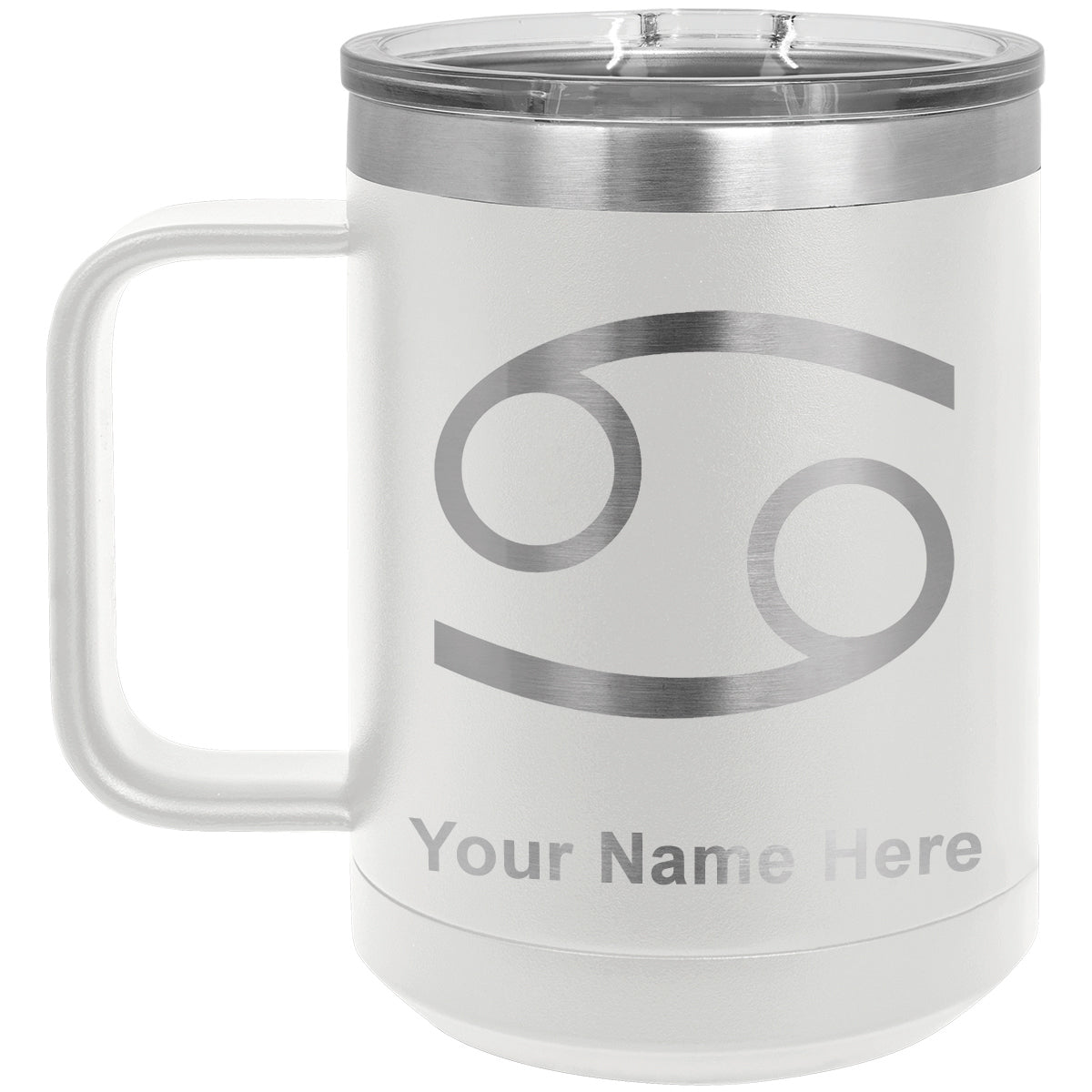 15oz Vacuum Insulated Coffee Mug, Zodiac Sign Cancer, Personalized Engraving Included