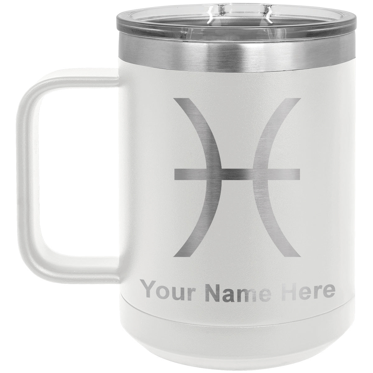 15oz Vacuum Insulated Coffee Mug, Zodiac Sign Pisces, Personalized Engraving Included
