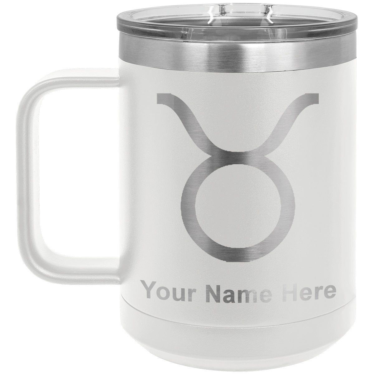 15oz Vacuum Insulated Coffee Mug, Zodiac Sign Taurus, Personalized Engraving Included