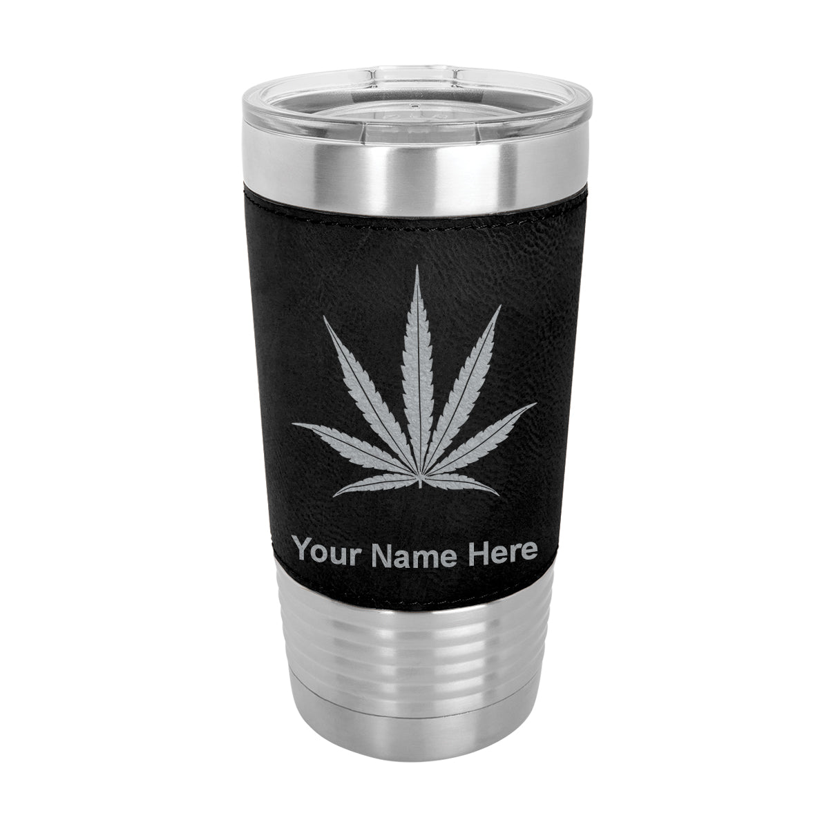 20oz Faux Leather Tumbler Mug, Marijuana leaf, Personalized Engraving Included - LaserGram Custom Engraved Gifts