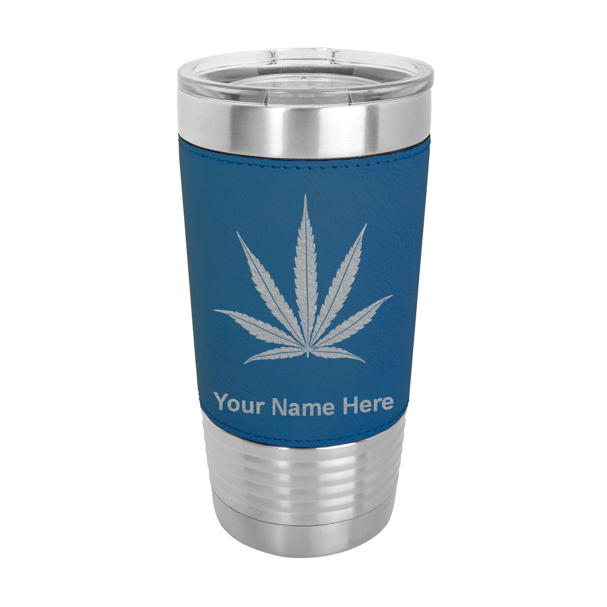 20oz Faux Leather Tumbler Mug, Marijuana leaf, Personalized Engraving Included - LaserGram Custom Engraved Gifts