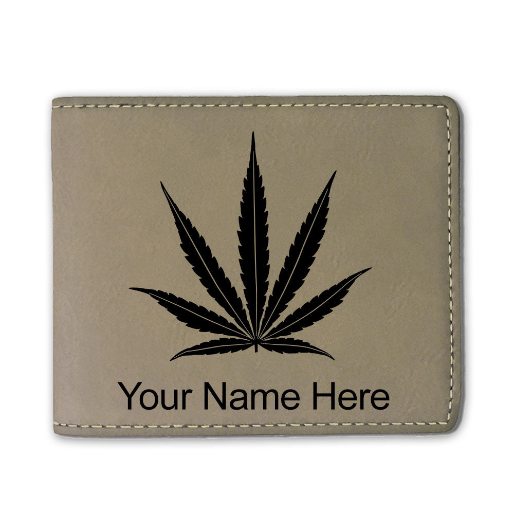 Faux Leather Bi-Fold Wallet, Marijuana leaf, Personalized Engraving Included