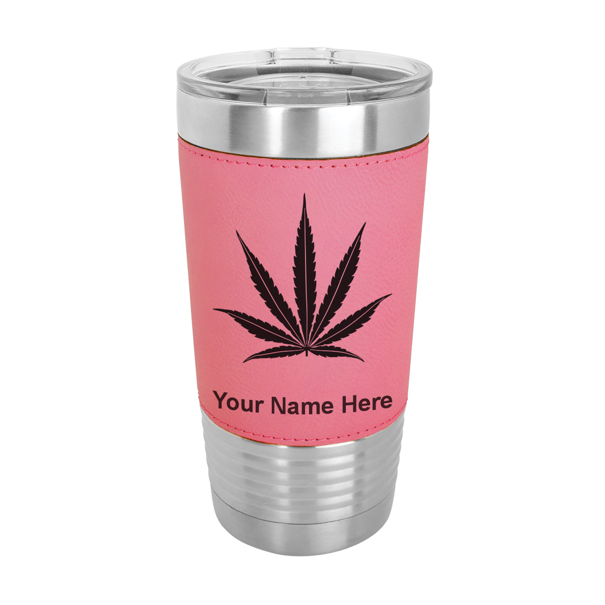20oz Faux Leather Tumbler Mug, Marijuana leaf, Personalized Engraving Included - LaserGram Custom Engraved Gifts