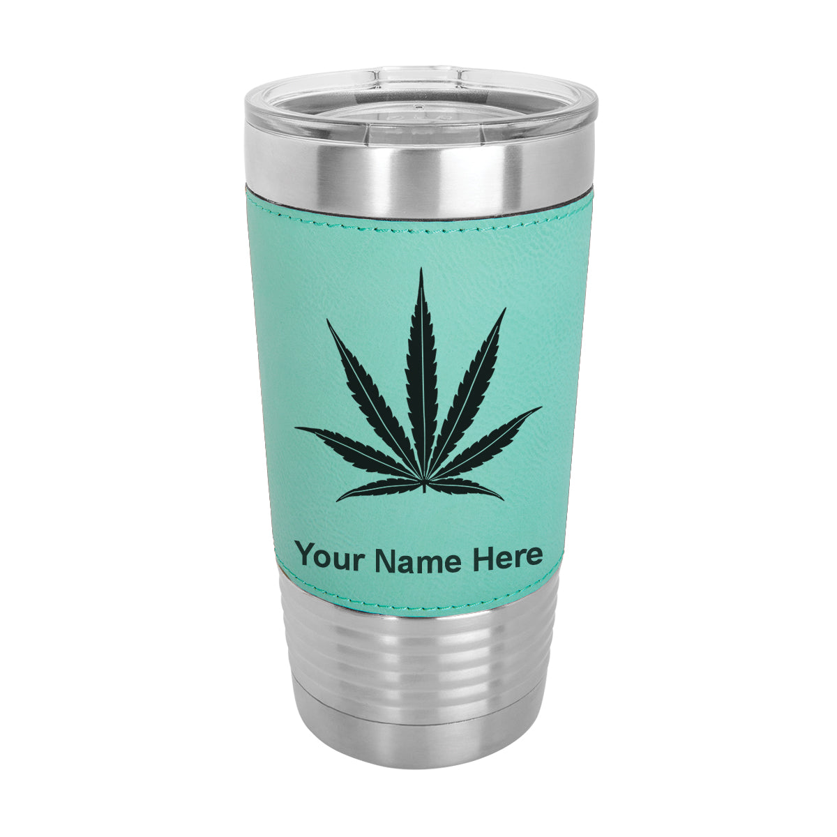 20oz Faux Leather Tumbler Mug, Marijuana leaf, Personalized Engraving Included - LaserGram Custom Engraved Gifts