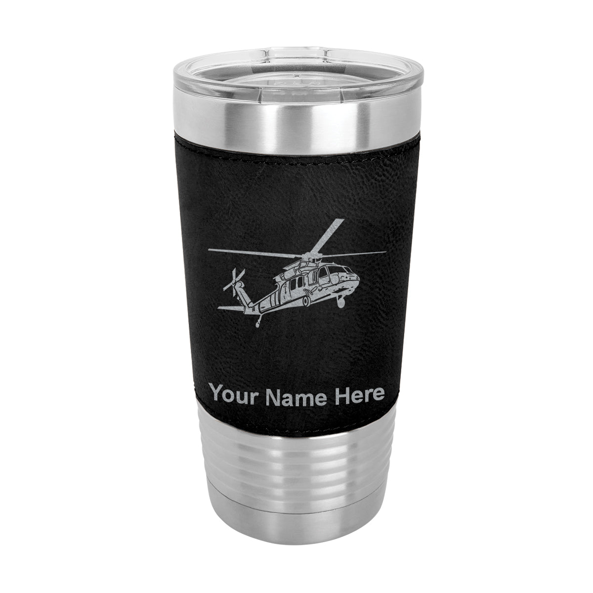 20oz Faux Leather Tumbler Mug, Military Helicopter 1, Personalized Engraving Included - LaserGram Custom Engraved Gifts