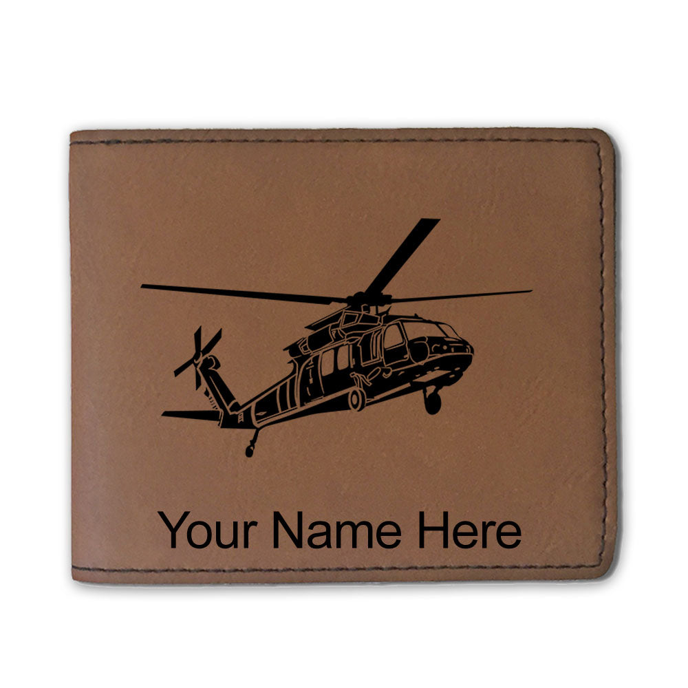 Faux Leather Bi-Fold Wallet, Military Helicopter 1, Personalized Engraving Included