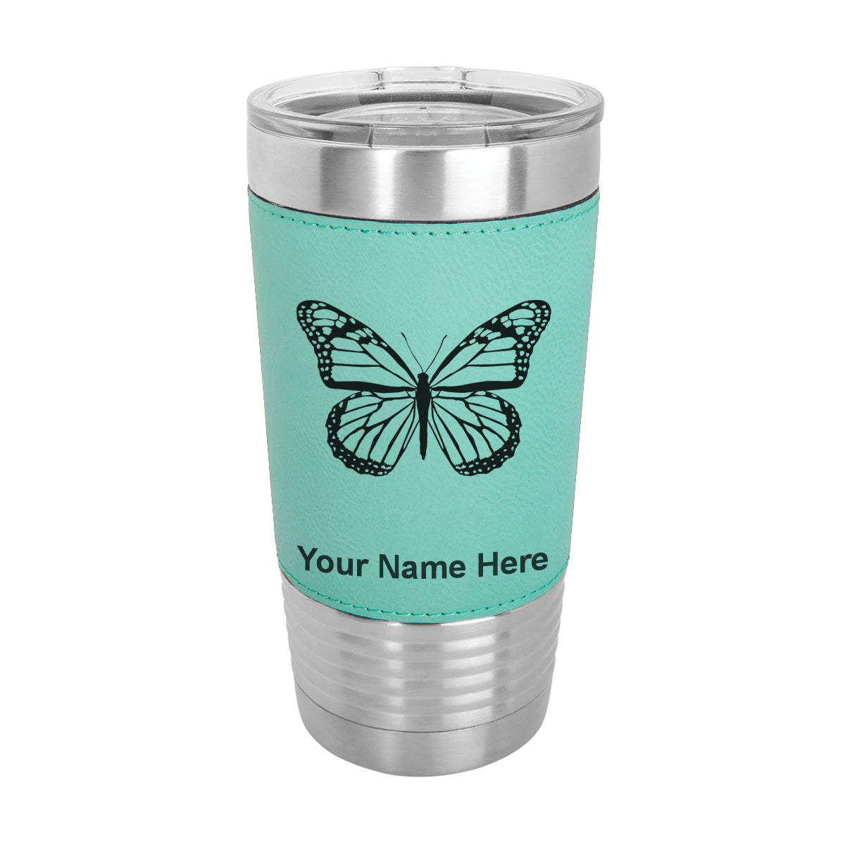 20oz Faux Leather Tumbler Mug, Monarch Butterfly, Personalized Engraving Included - LaserGram Custom Engraved Gifts