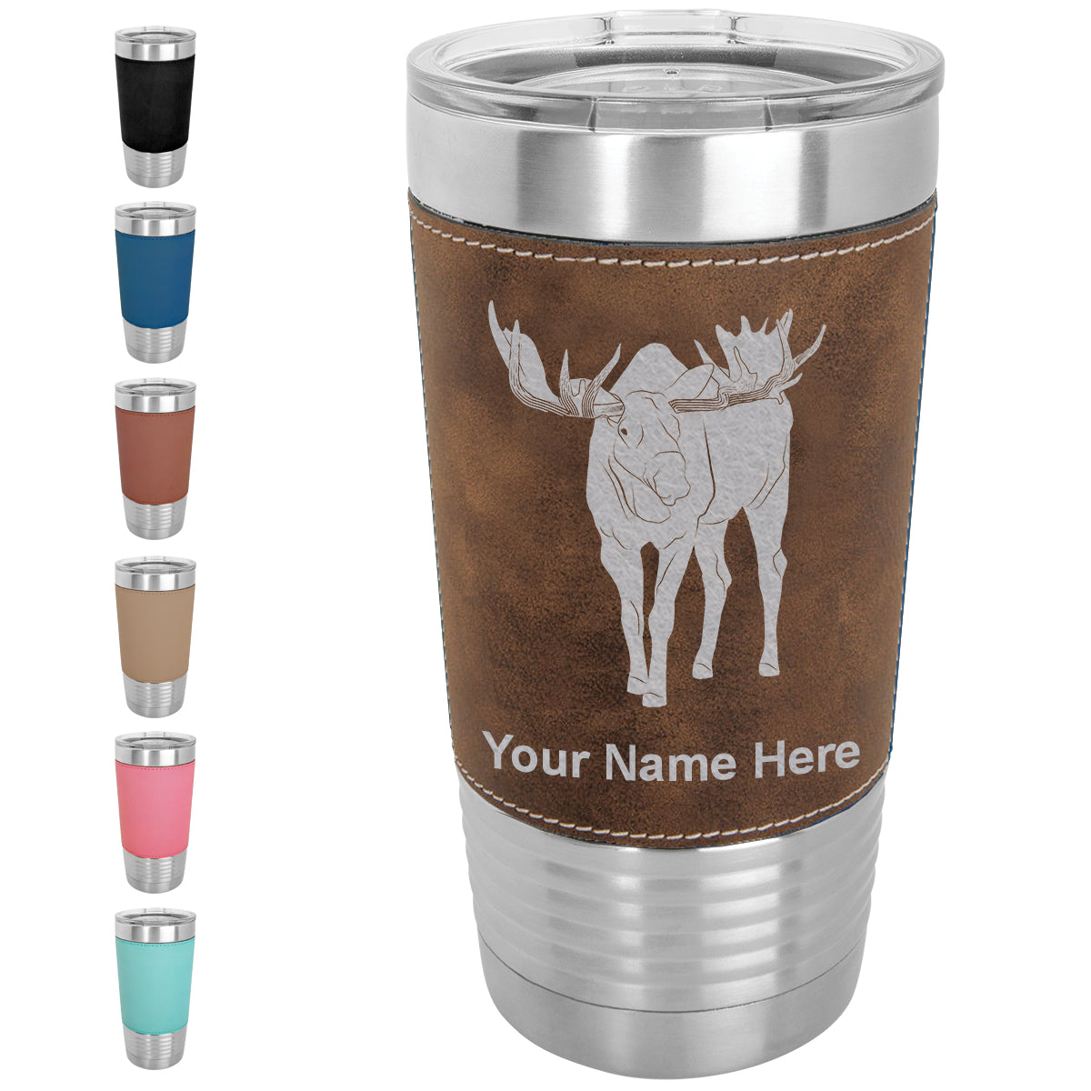 20oz Faux Leather Tumbler Mug, Moose, Personalized Engraving Included - LaserGram Custom Engraved Gifts