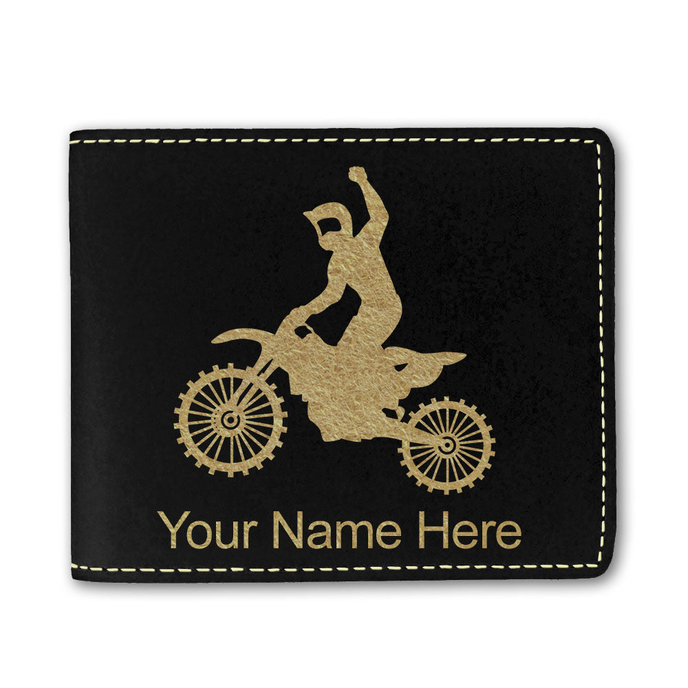 Faux Leather Bi-Fold Wallet, Motocross, Personalized Engraving Included