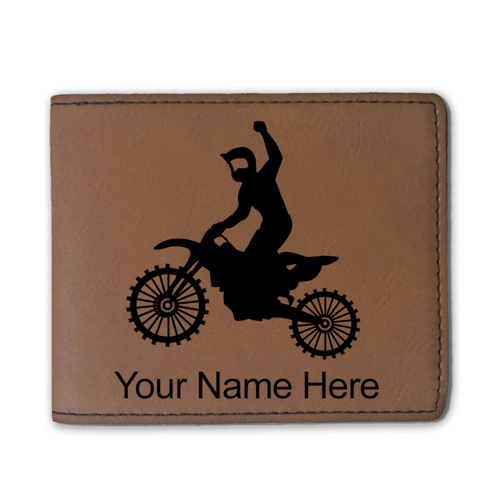 Faux Leather Bi-Fold Wallet, Motocross, Personalized Engraving Included