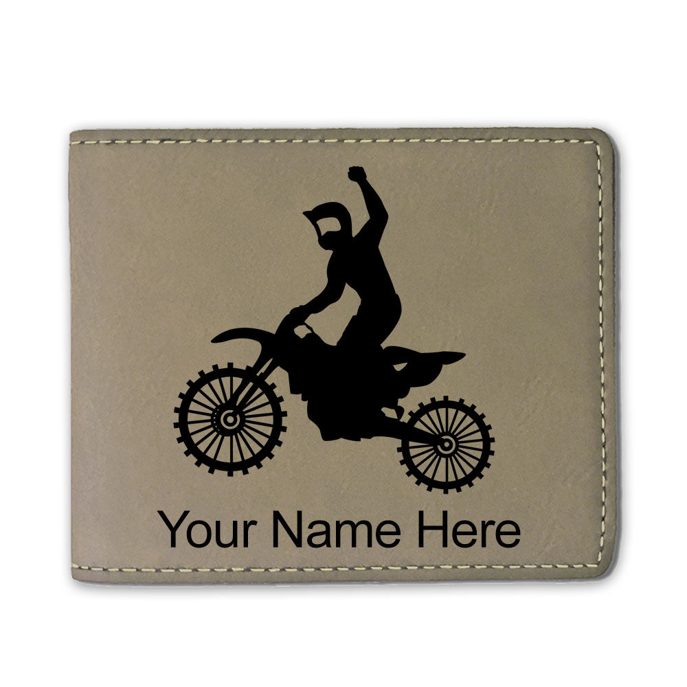 Faux Leather Bi-Fold Wallet, Motocross, Personalized Engraving Included