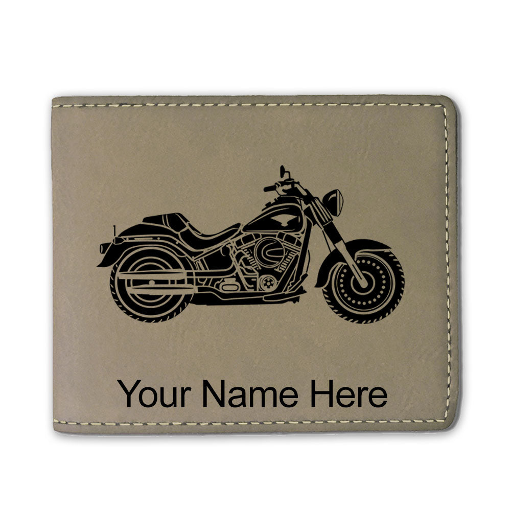 Faux Leather Bi-Fold Wallet, Motorcycle, Personalized Engraving Included