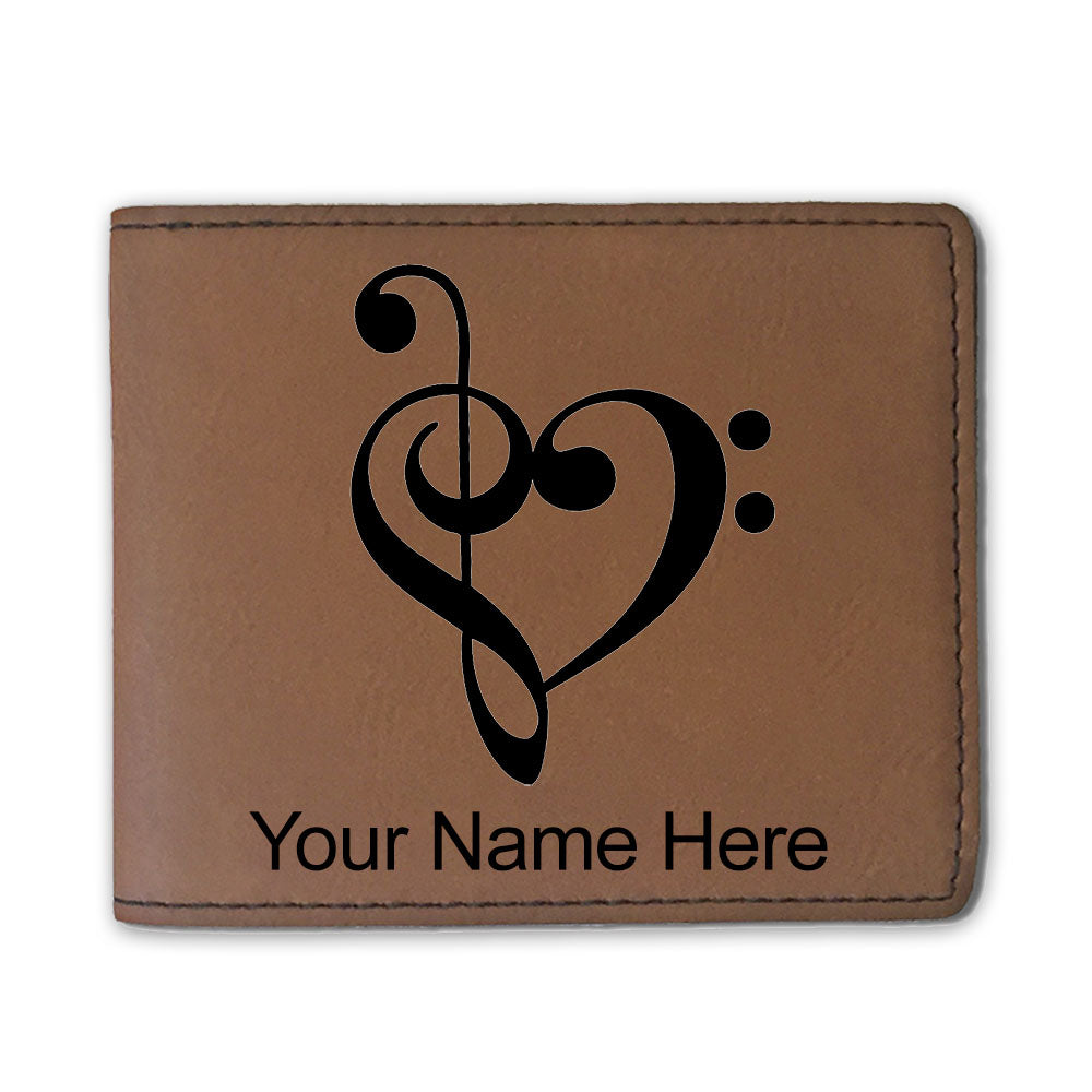 Faux Leather Bi-Fold Wallet, Music Heart, Personalized Engraving Included