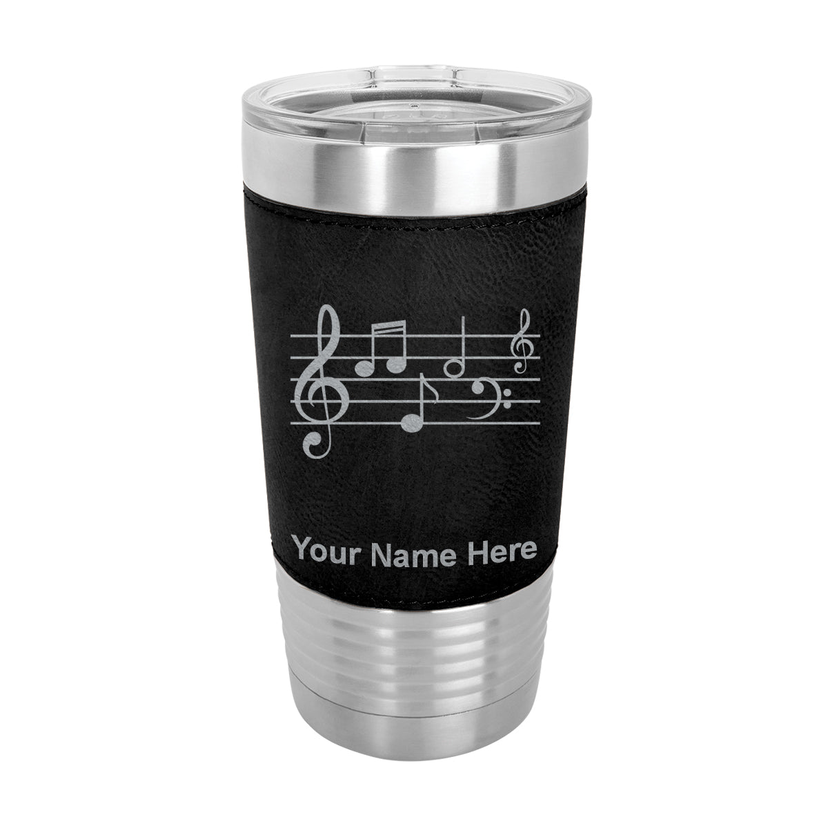 20oz Faux Leather Tumbler Mug, Music Staff, Personalized Engraving Included - LaserGram Custom Engraved Gifts