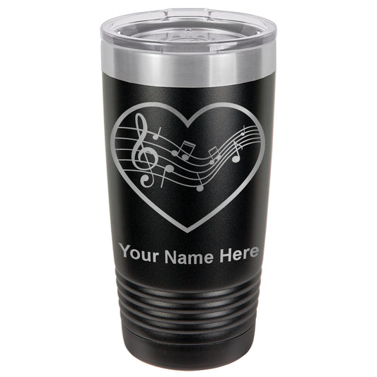 20oz Vacuum Insulated Tumbler Mug, Music Staff Heart, Personalized Engraving Included