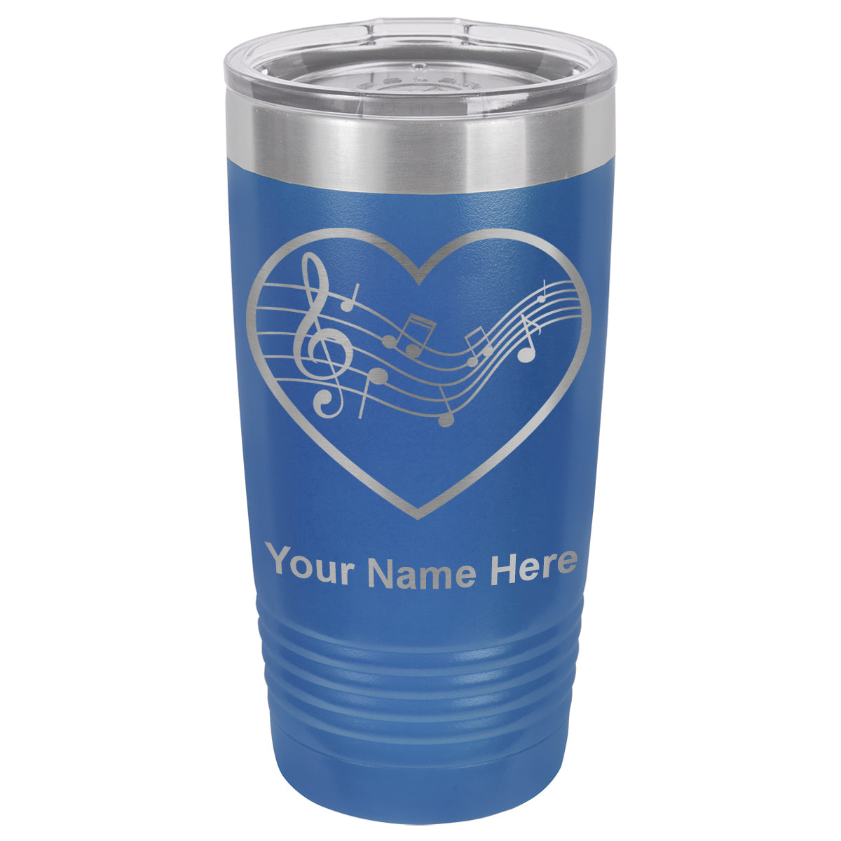 20oz Vacuum Insulated Tumbler Mug, Music Staff Heart, Personalized Engraving Included