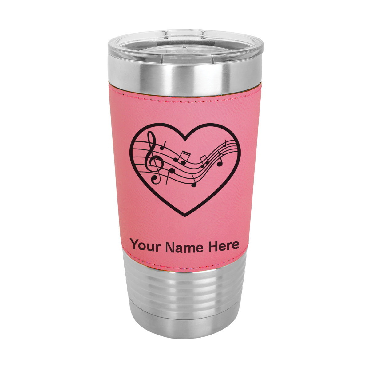 20oz Faux Leather Tumbler Mug, Music Staff Heart, Personalized Engraving Included - LaserGram Custom Engraved Gifts