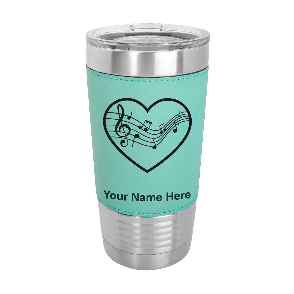 20oz Faux Leather Tumbler Mug, Music Staff Heart, Personalized Engraving Included - LaserGram Custom Engraved Gifts