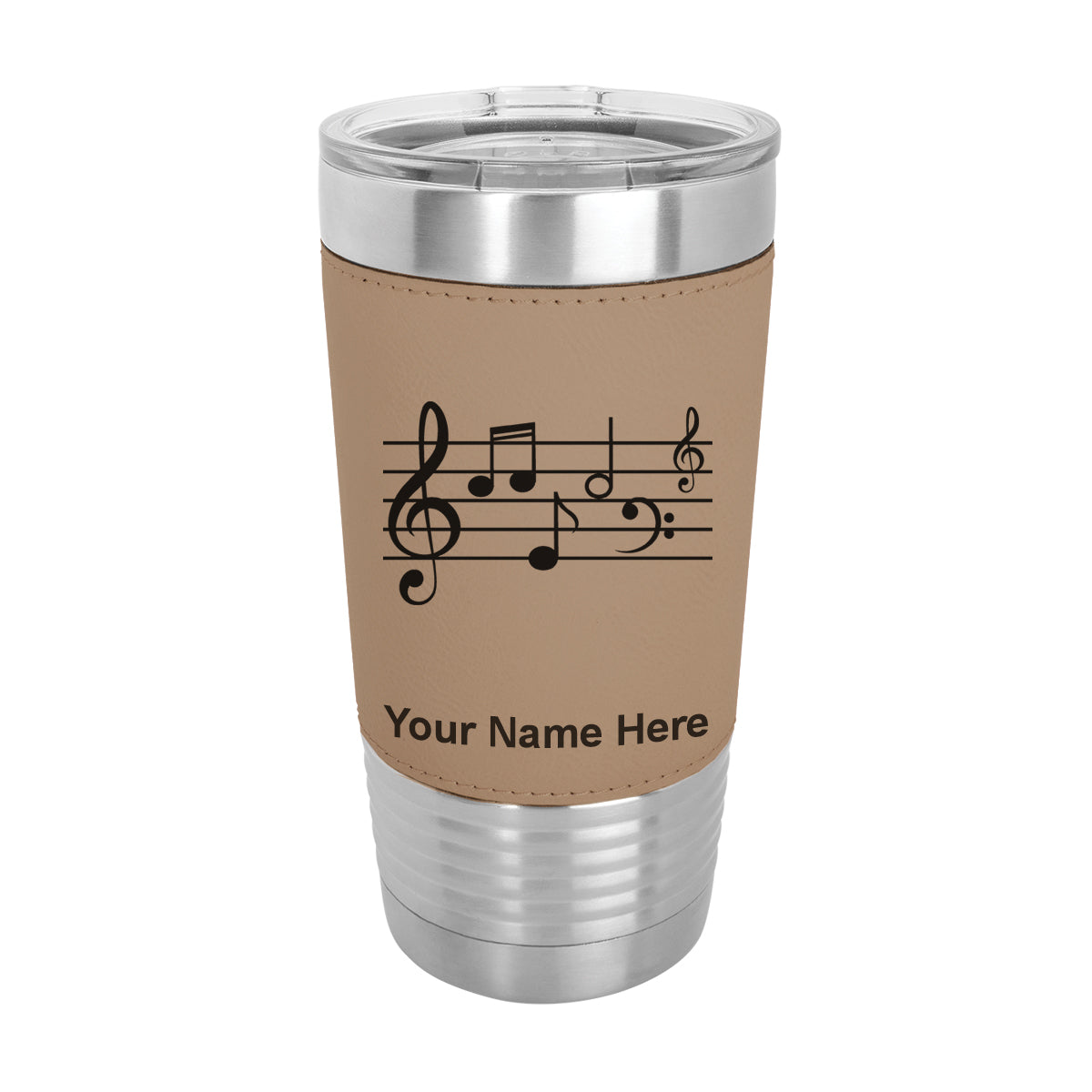 20oz Faux Leather Tumbler Mug, Music Staff, Personalized Engraving Included - LaserGram Custom Engraved Gifts