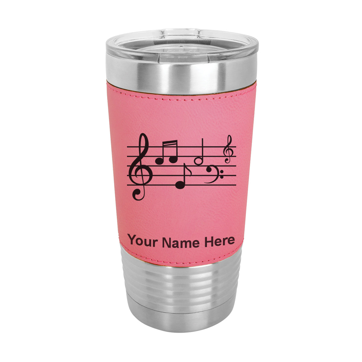 20oz Faux Leather Tumbler Mug, Music Staff, Personalized Engraving Included - LaserGram Custom Engraved Gifts