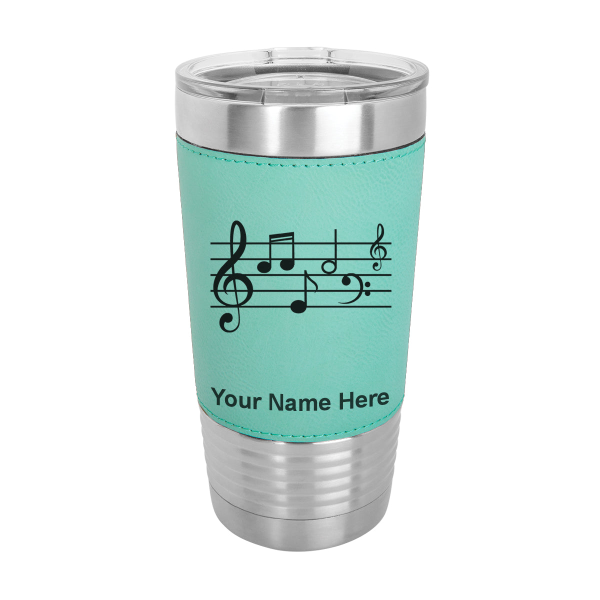 20oz Faux Leather Tumbler Mug, Music Staff, Personalized Engraving Included - LaserGram Custom Engraved Gifts