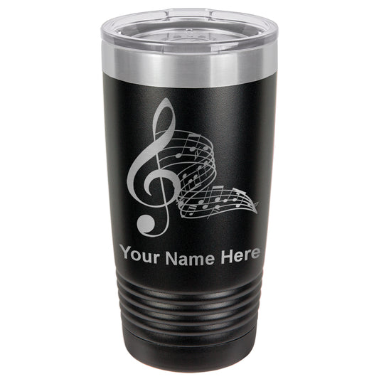 20oz Vacuum Insulated Tumbler Mug, Musical Notes, Personalized Engraving Included