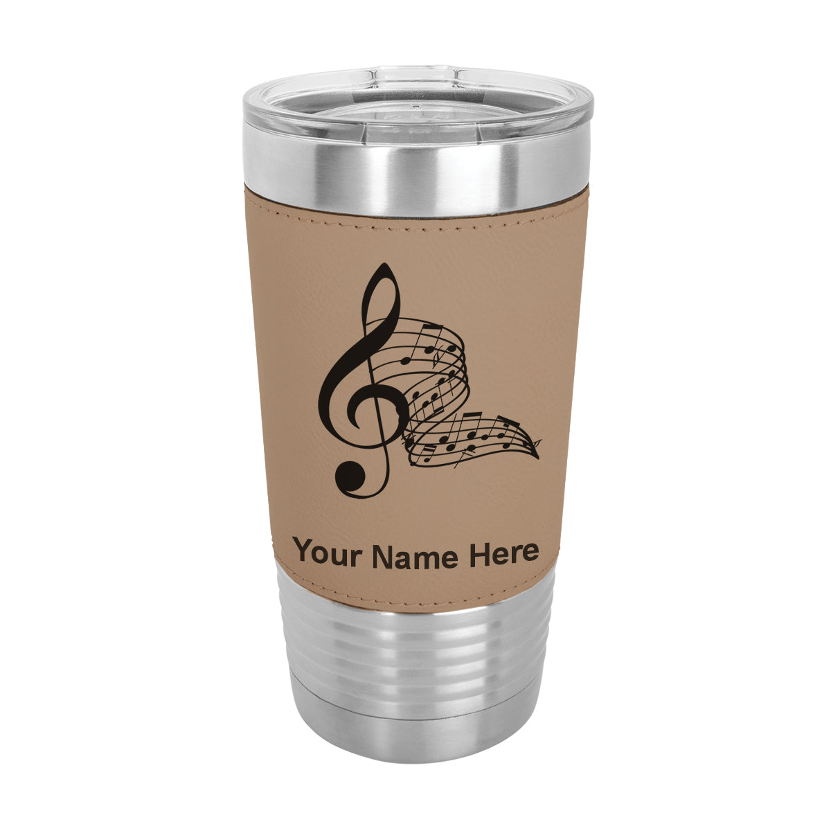 20oz Faux Leather Tumbler Mug, Musical Notes, Personalized Engraving Included - LaserGram Custom Engraved Gifts
