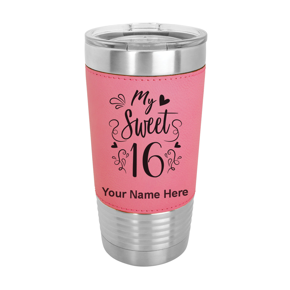20oz Faux Leather Tumbler Mug, My Sweet 16, Personalized Engraving Included - LaserGram Custom Engraved Gifts