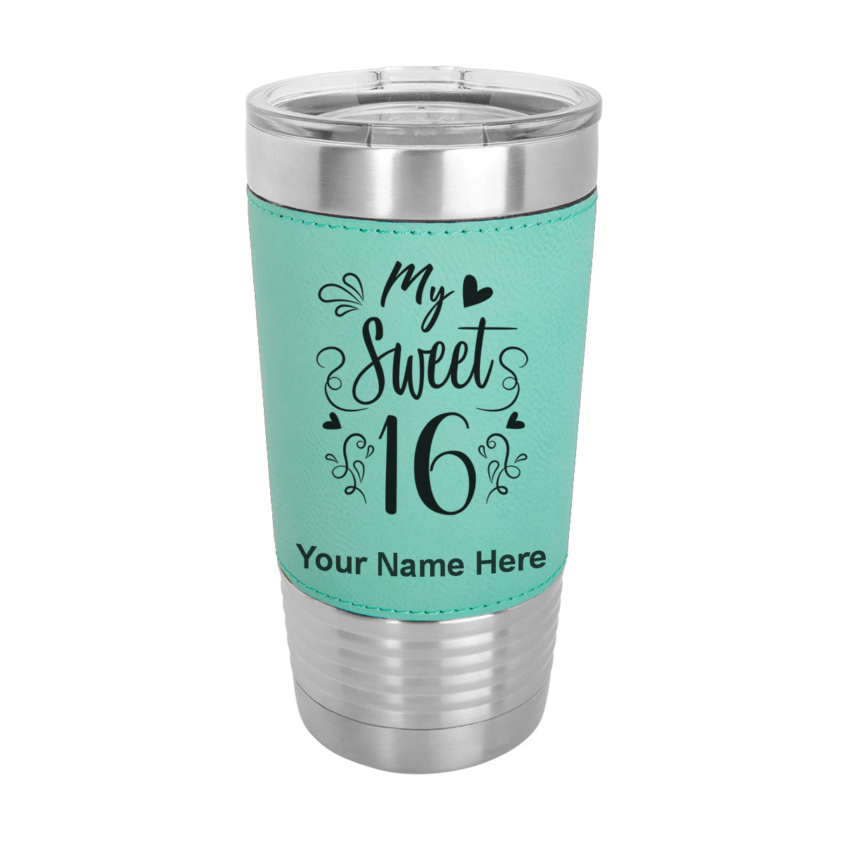 20oz Faux Leather Tumbler Mug, My Sweet 16, Personalized Engraving Included - LaserGram Custom Engraved Gifts