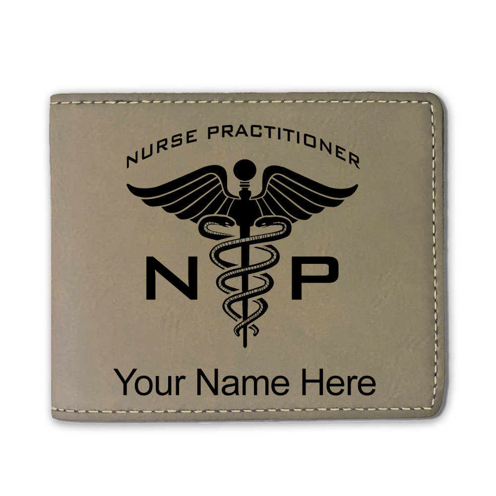 Faux Leather Bi-Fold Wallet, NP Nurse Practitioner, Personalized Engraving Included