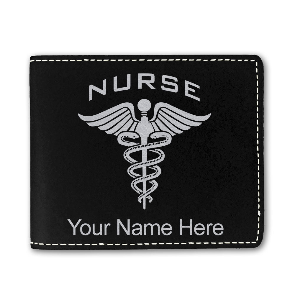 Faux Leather Bi-Fold Wallet, Nurse, Personalized Engraving Included