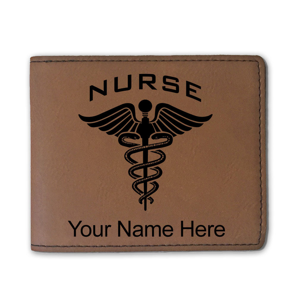 Faux Leather Bi-Fold Wallet, Nurse, Personalized Engraving Included