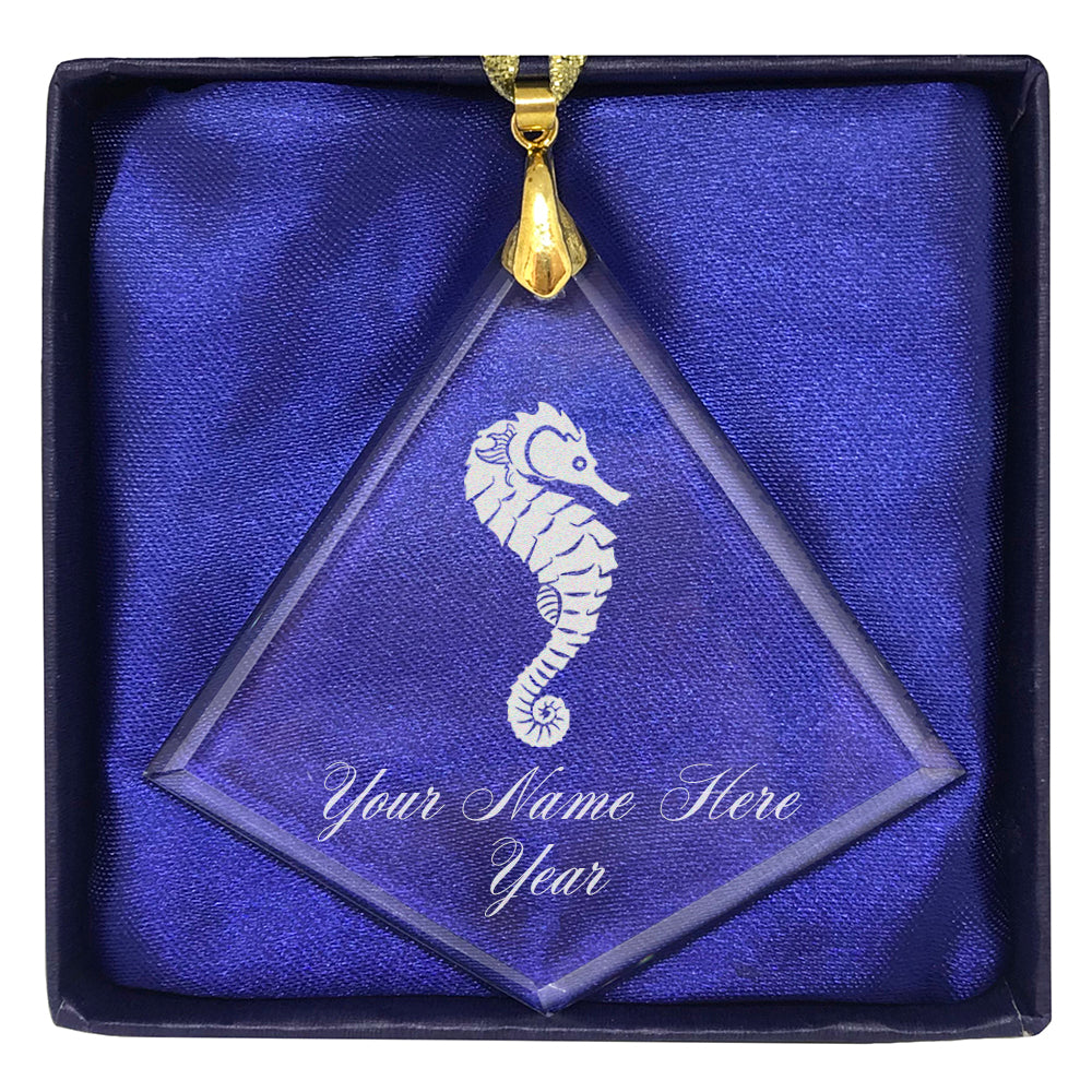 LaserGram Christmas Ornament, Seahorse, Personalized Engraving Included (Diamond Shape)