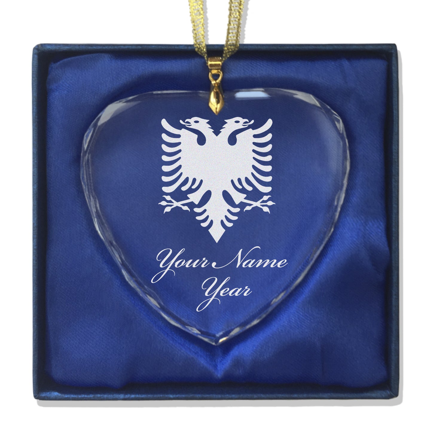 LaserGram Christmas Ornament, Flag of Albania, Personalized Engraving Included (Heart Shape)