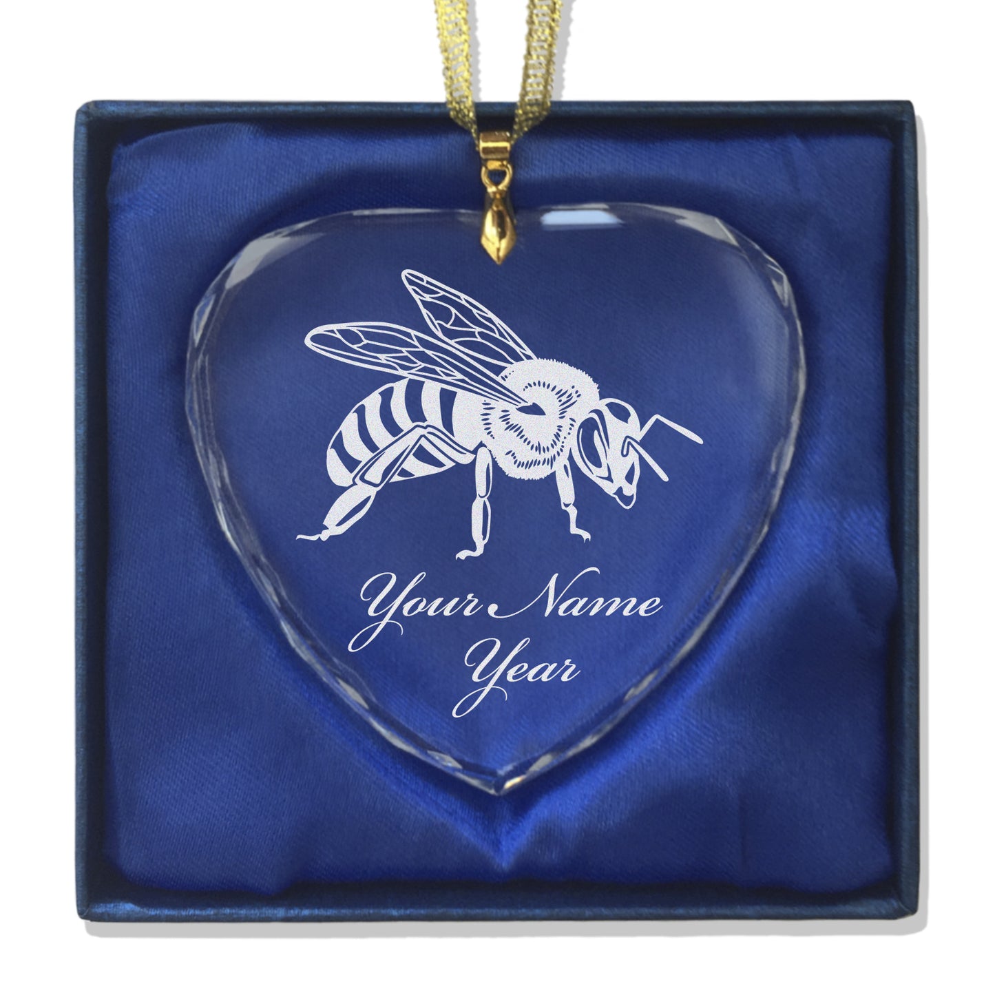 LaserGram Christmas Ornament, Honey Bee, Personalized Engraving Included (Heart Shape)