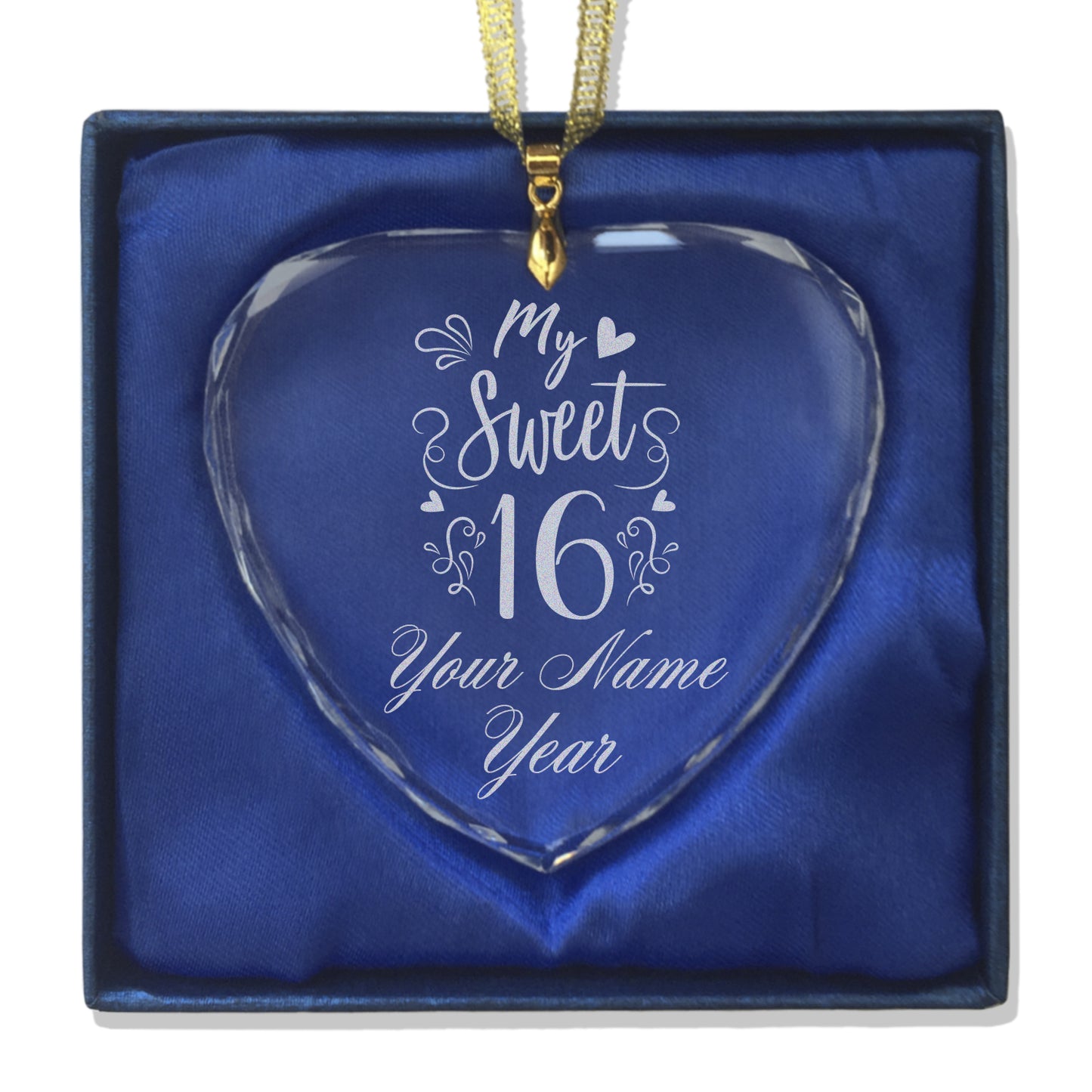 LaserGram Christmas Ornament, My Sweet 16, Personalized Engraving Included (Heart Shape)