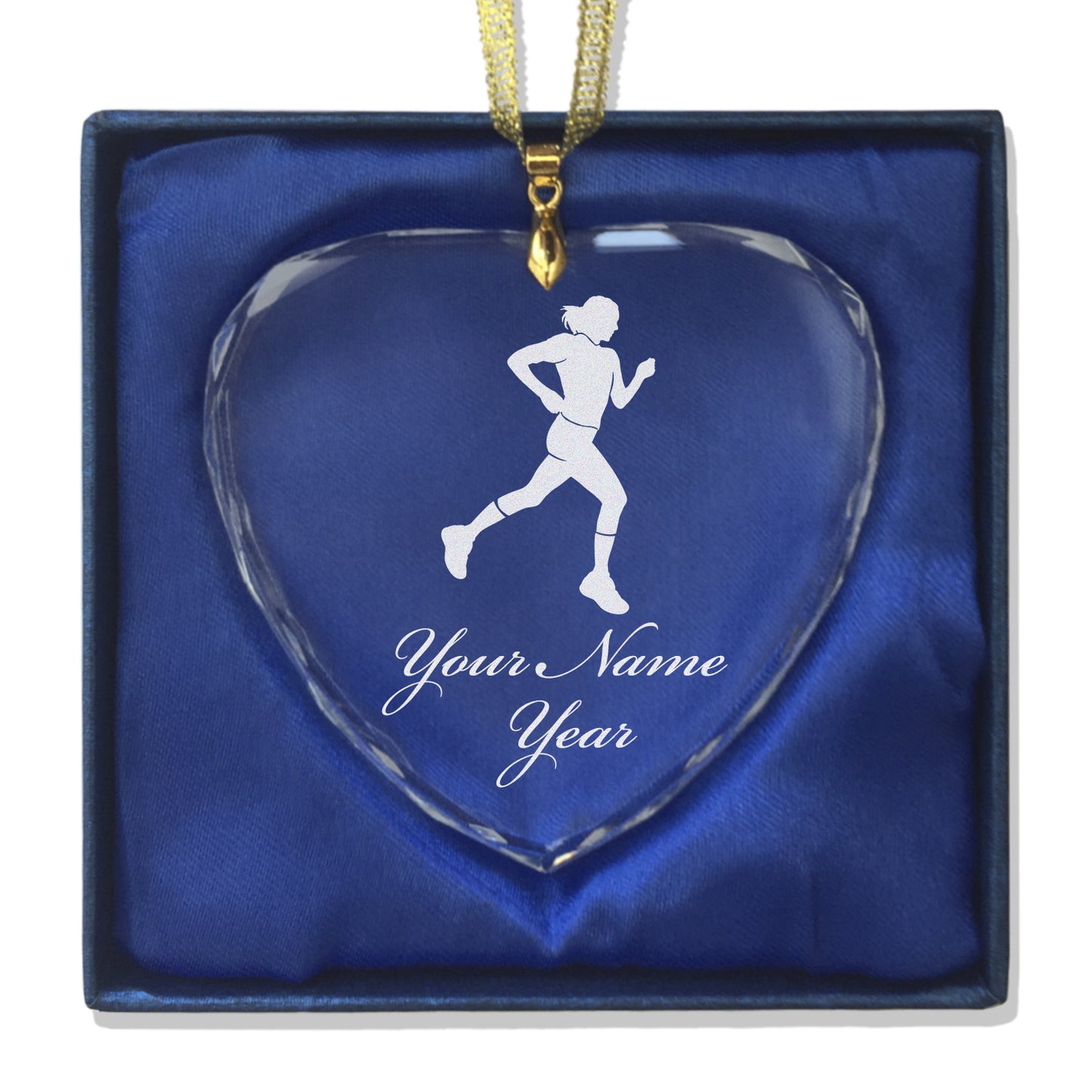 LaserGram Christmas Ornament, Running Woman, Personalized Engraving Included (Heart Shape)