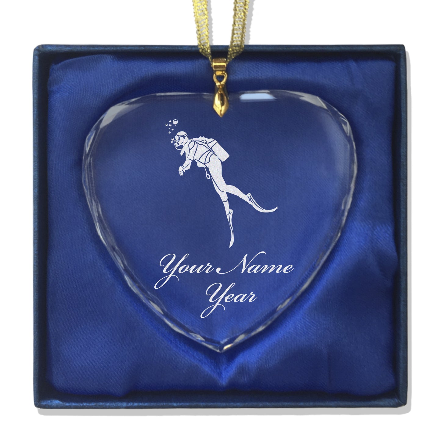 LaserGram Christmas Ornament, Scuba Diver, Personalized Engraving Included (Heart Shape)