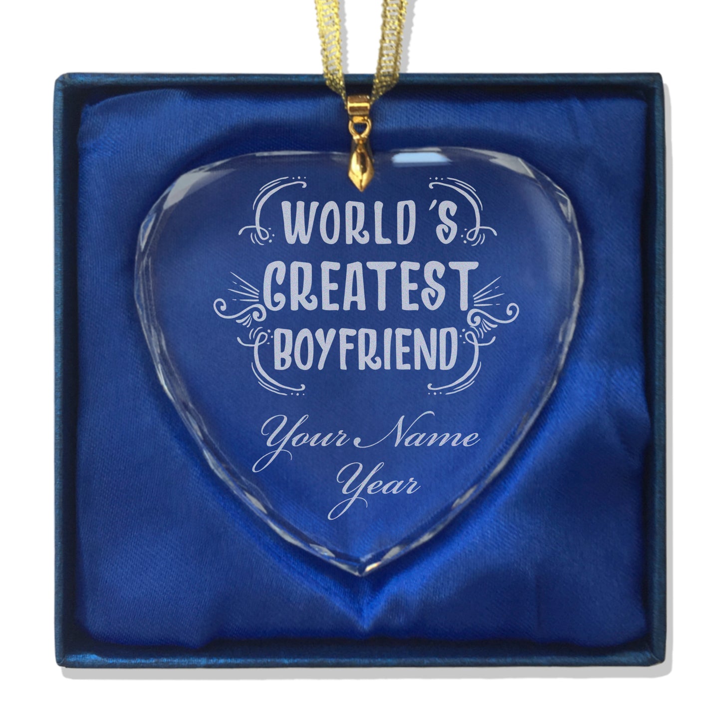 LaserGram Christmas Ornament, World's Greatest Boyfriend, Personalized Engraving Included (Heart Shape)