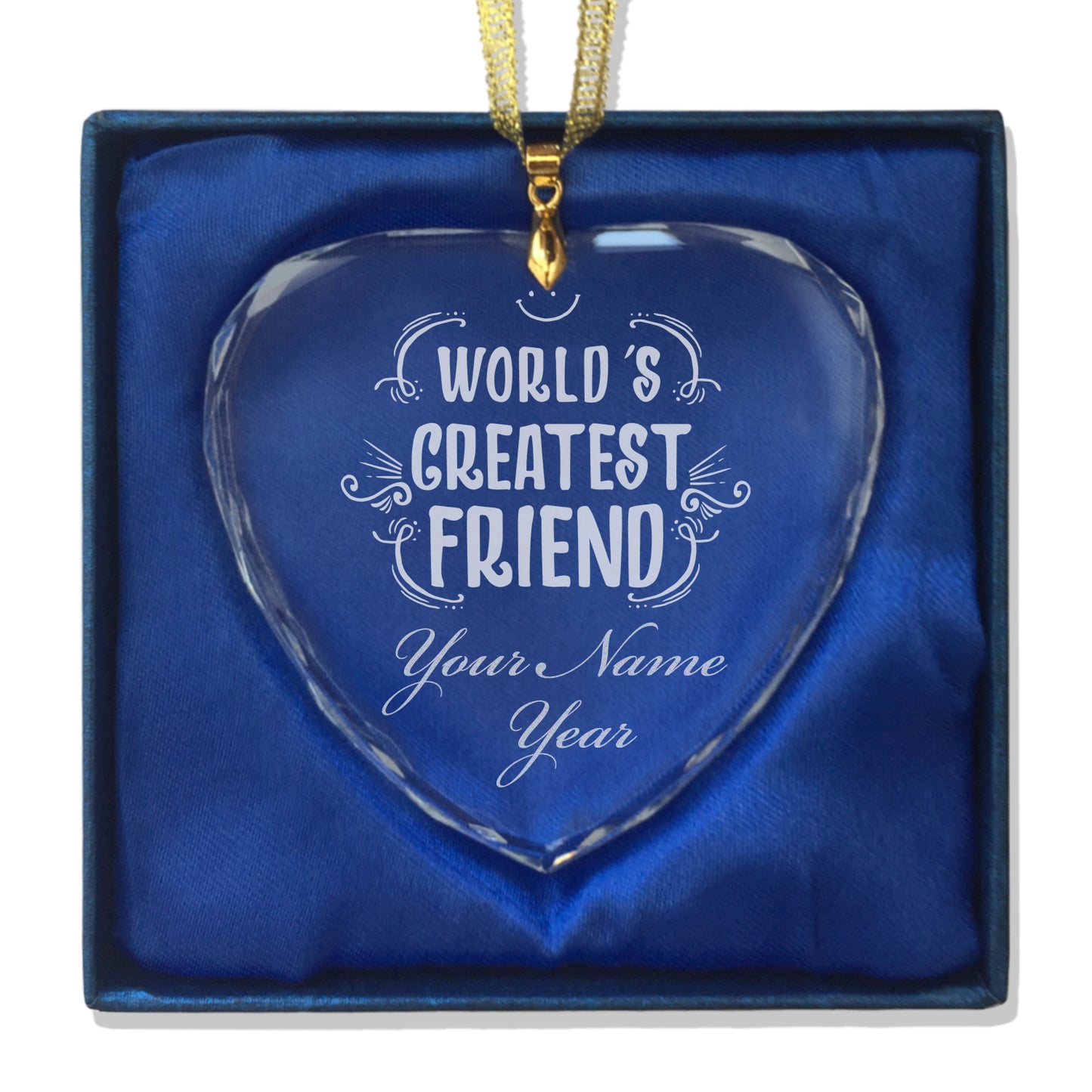 LaserGram Christmas Ornament, World's Greatest Friend, Personalized Engraving Included (Heart Shape)