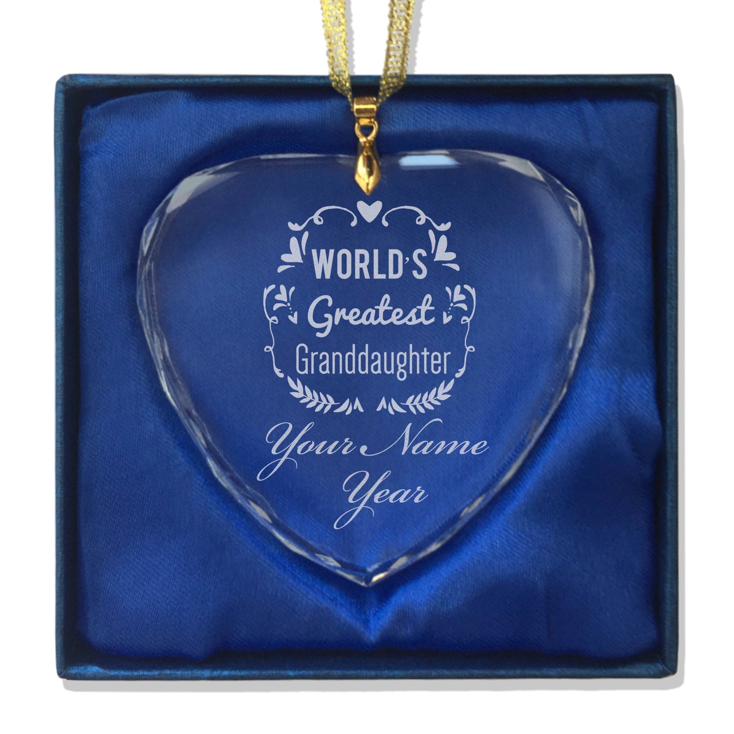 LaserGram Christmas Ornament, World's Greatest Granddaughter, Personalized Engraving Included (Heart Shape)