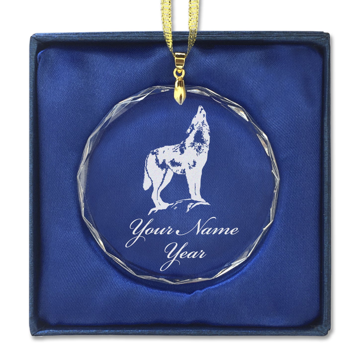 LaserGram Christmas Ornament, Howling Wolf, Personalized Engraving Included (Round Shape)