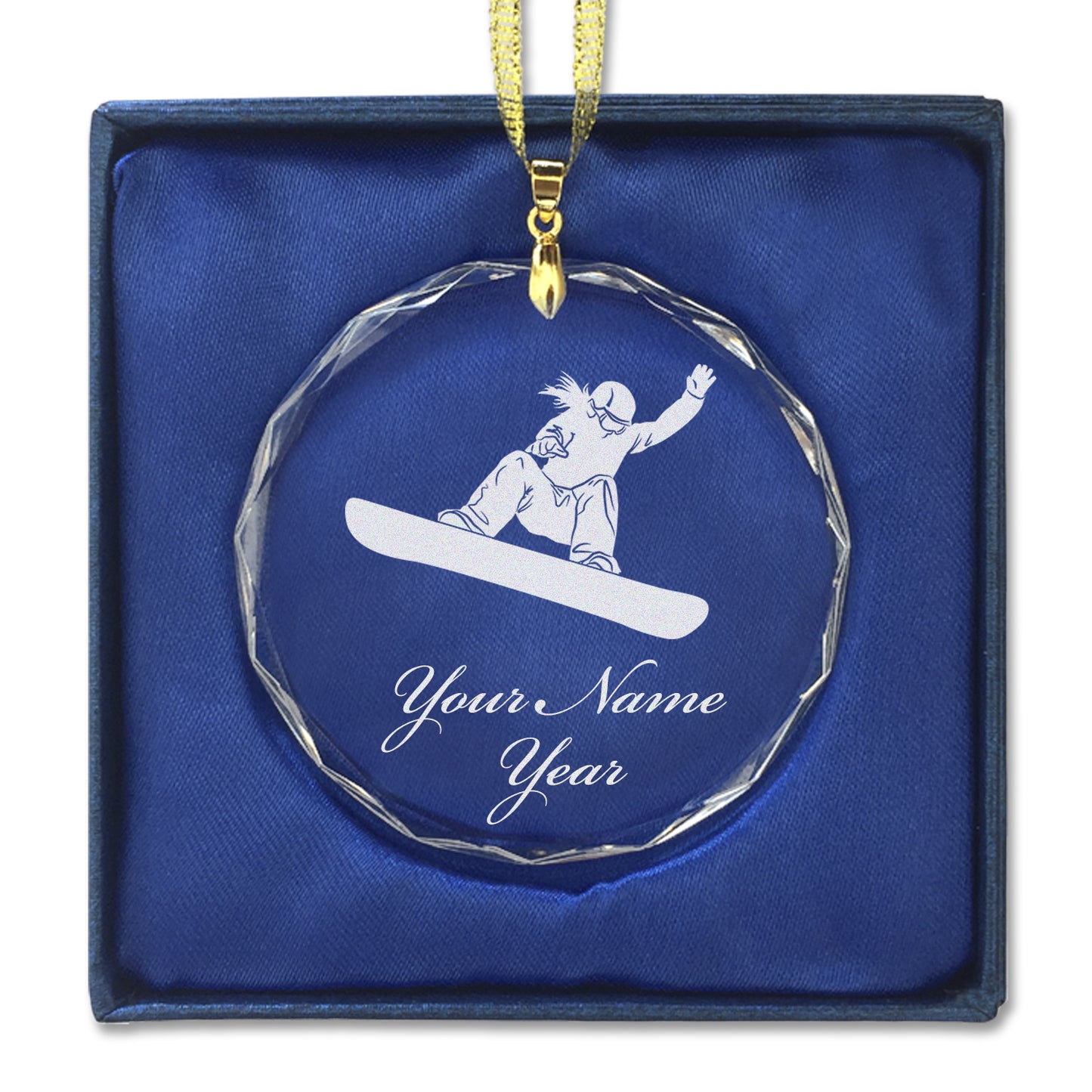 LaserGram Christmas Ornament, Snowboarder Woman, Personalized Engraving Included (Round Shape)