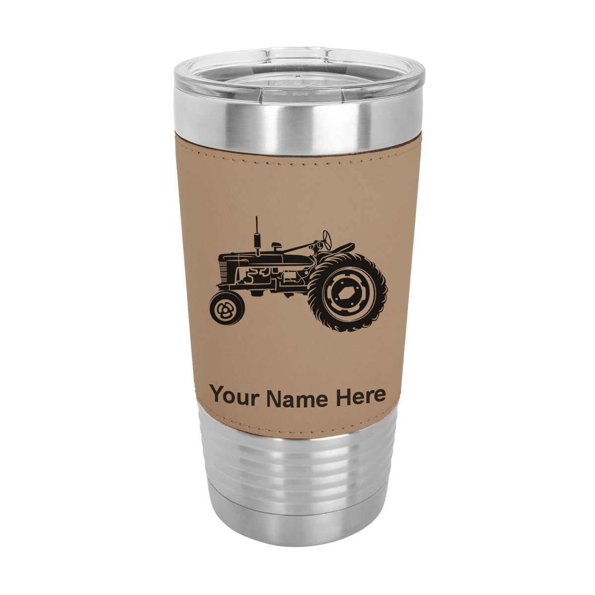 20oz Faux Leather Tumbler Mug, Old Farm Tractor, Personalized Engraving Included - LaserGram Custom Engraved Gifts